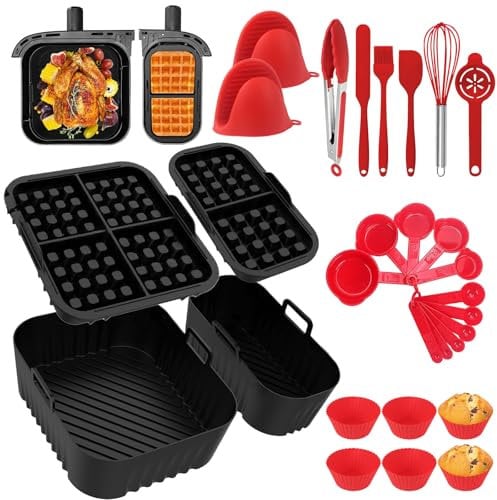 29 Pieces Airfryer Accessories for Philips Dual Basket 3000 Series NA350 6L/3L Airfryer Including Silicone Mould Hot Air Fryer Accessories, Waffle Mould Accessories, Baking Accessory Set, Measuring