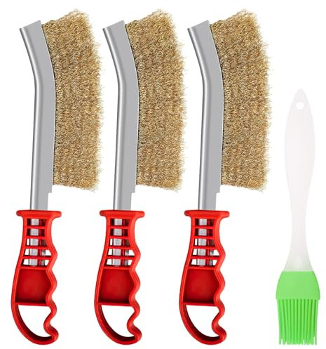 UOCAI 3 Unidades Cepillo de latón para Barbacoa, Cepillo de Alambre, cepillos pequeños de Alambre con cerdas de Acero Inoxidable, latón y Nailon, para la Limpieza de escorias de