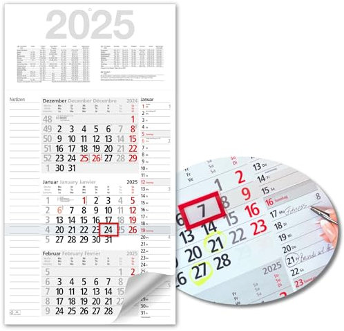 3 Monatskalender 2026 Wandkalender mit Datumsschieber und Notizen – Kalender 2026 Wandkalender 3 Monate groß Terminplaner mit Schulferien, Notizen und Streifenkalender, 56 x 30 cm