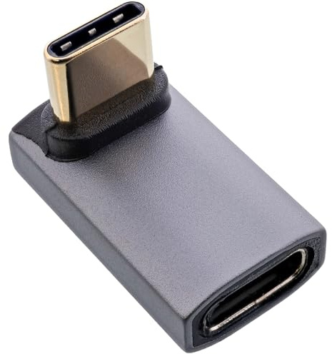 InLine USB4 Adapter, USB-C Stecker auf USB-C Buchse Oben/unten gewinkelt, 40 Gb/s Datenrate, 240 W Power Delivery, 8K@60Hz Video, Aluminium-Gehäuse, Grau, 35900I