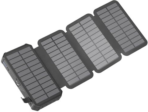 SOARAISE Chargeur Solaire Power Bank - 27000mAh Batterie Externe sans Fil - 15W USB C Charge Rapide Chargeur Portable avec 3 Ports et 4 Panneaux Solaires, Lampes de Poche pour Outdoor Camping