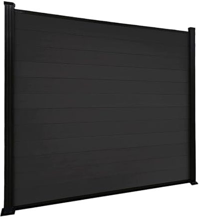 Floordirekt Gartenzaun 180x180cm mit Aluminium Pfosten - WPC Zaun Komplettset Kronos - Sichtschutzzaun - Windschutz Sichtschutz für Terrasse & Garten - Inklusive Montagematerial (Black)