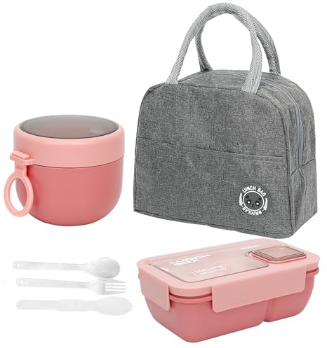 USGLOBL Bento Box for Kids Woman,Lunch Box with Lunch Bag,Utensils,Oats Container,Cutlery.Leakproof, Durable, Portable Food Storage Box, Sandwich Box for School, Office and Picnics