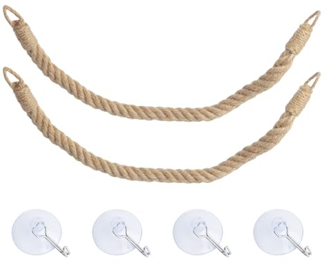 2 Pcs Reptile Climbing Hemp Rope Set, Reptile Tank Accessories with 2 Suction Cup Hooks, 55cm Length, Ideal for Hermit Crabs & More