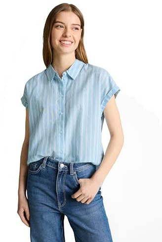 TOM TAILOR Denim Damen Kurzarm-Baumwollhemd