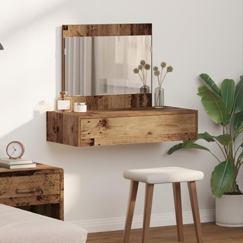 Teenpull Dressing Table Wall Mounted, 83 x 40 x 70 cm, Rustic Dressing Table with Mirror, Large Drawer for Cosmetics, Space-Saving, Durable Chipboard, Ideal for Bedroom
