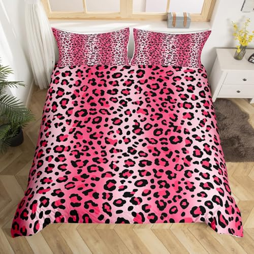 Homemissing Leopard Drucken Bettwäsche Set 135x200cm für Kinder Jungen Mädchen Rosa Gepard Betten Atmungsaktiv Afrikanischer Safari Gepard Bettwäsche-Set Bettbezug mit 1 Kissenbezug
