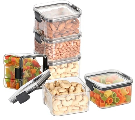 STL Food Storage Containers with Lids, Airtight Plastic Kitchen Storage Containers With Locking Clips, BPA Free, Clear Kitchen Container For Dry Food, Flour (6, Black, 460ml)