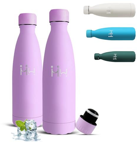 Mujigaga Borraccia- 500 ml- Borraccia Termica, Senza BPA, Borracce Acciaio Inox, Senza Perdite, Borracce Metallo, Acciaio Inossidabile 18/8, Facile da Trasportare, per Scuole, Viaggio, Palestra