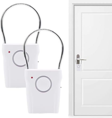 BAIFULAI 2 Stück Türgriff-Alarm, 120dB Türgriffalarm, Tür Alarmanlage, Fensteralarm, Türalarm Griffalarm, Berührungs-Sensor für Zuhause/Hotelzimmer/Wohnmobil, Weiß, Ohne Batterie