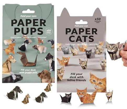 Traboto DIY Papier Katzen Origami Kit, 2pcs 3D Katze/Hund Origami Papier Handwerk, Cute Kitten Origami Papercraft, Tier Schreibtisch Dekor, Handgefertigte Papierkraft Kit
