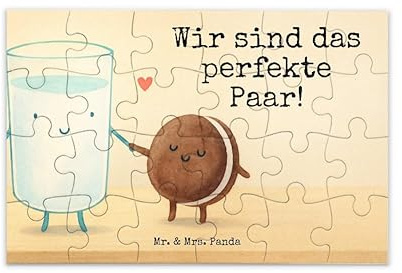 Mr. & Mrs. Panda Puzzle Milch Keks Design 24 Teile - Geschenk, Lustige Sprüche, 300, 1000, Kekse, Cookie, 2000, Milk, Kaffee, 500, 1500