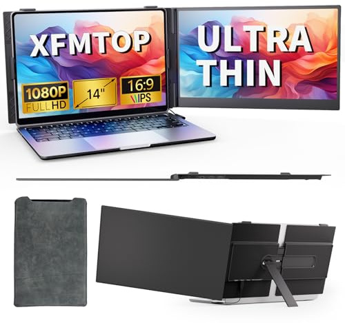 XFMTOP Laptop Screen Extender Ultra Thin Lightweight 14 IPS FHD 1080P Dual Screen Laptop Monitor Extender Portable Extra Extended Monitor for 13.3-17 Laptops Compatible with Macbook Windows Chrome