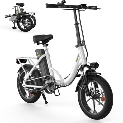 Finbike 16 Zoll E Bike Klapprad, 250W Motor mit Max 60KM PAS Reichweite & 25KM/H EBike, 374.4Wh Akku Elektrofahrräder Step-Thru Commuter E Klapprad für Damen und Herren