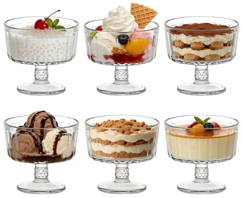 TOLASTO Lot de 6 Coupes à Dessert en Verre 315 ml – Coupelles à Glace avec Pied, Verrines pour Tiramisu, Panna Cotta, Pudding, Fruits, Yaourt et Desserts