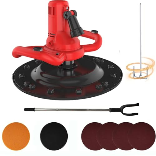 Electric Concrete Trowel Machine Wall Smoothing Polishing Machine with Extension Rod, Multi-Function Sander Grinder Wall Plasterer Copper Motor(Red)