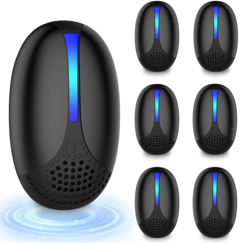 Ultraschall Schädlingsbekämpfer 6er Set – Plug-In Mäuseabwehr & Elektronischer Insektenvertreiber gegen Mäuse, Ratten, Mücken, Kakerlaken, Spinnen – Für Innenräume（Schwarz）