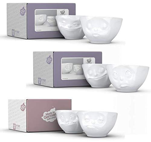 Fiftyeight mittleres 6er Schälchenset GLÜCKLICH & OCH BITTE & GRINSEND & KÜSSEND & LECKER & VERPENNT | weiß