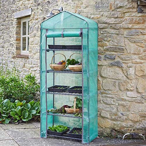 Garden Mile 5 Tier Greenhouse Rust Resistant 1.8m Portable Greenhouses Free Standing Tomato Green House Outdoor Roll-Up Door Green Houses Frame Growhouse Small Greenhouse Mini Greenhouses Outdoor