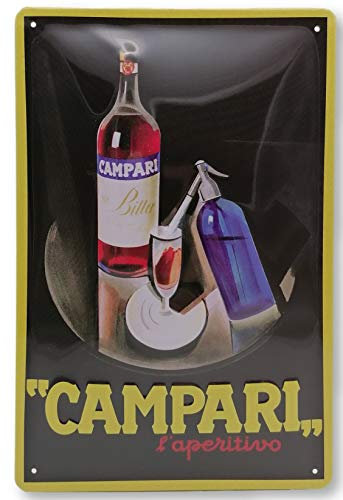 30 x 20 cm Retro Blechschild passend für Campari Aperitif Liebhaber und Genießer, Deko Bar Schild, geprägtes Stahlblech für Italien Fans