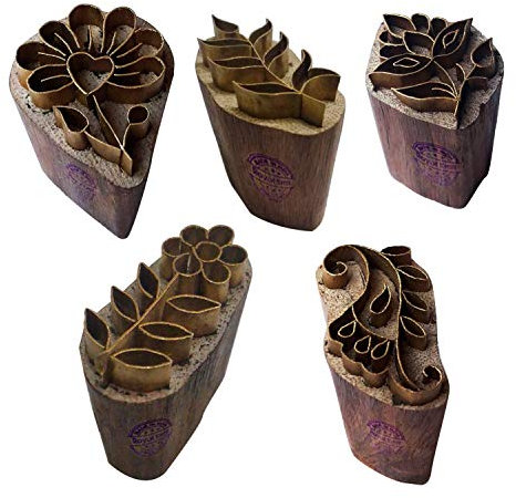 Royal Kraft Blumen Messing Holz Stempel (Set von 5) - DIY Ton, Keramik Blöcke BHtag0001
