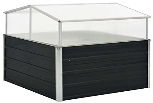 (Blitzlie ferung) Terrasse Blumenkasten | Hochbeet Blumenkübe l Pflanzkübe l Blumentrog Blumenkasten | Überdachter Gartentopf Gewächshaus Anthrazit 100x100x77 cm Verzinkter Stahl