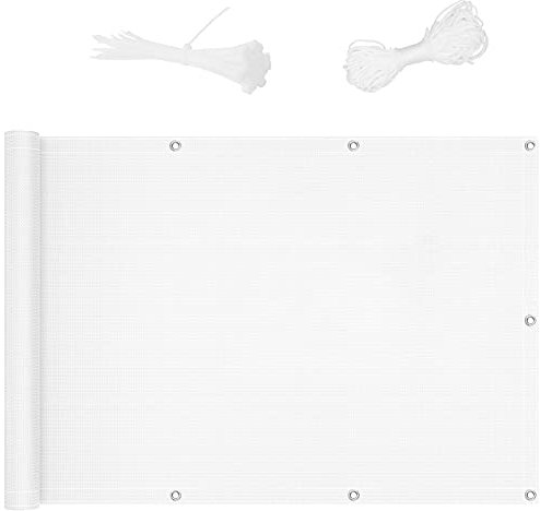 Balcony Privacy Protective Screens 0.7x10m Balcony Cover Screening Shade Netting HDPE Weather-Resistant with Eyelets and Cord and Cable Ties Attached for Yard Lawn Pergola Decking Pool Patio, White