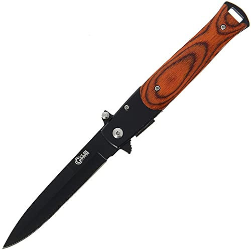 G8DS® Einhandmesser Rainbow Effect federunterstützt Camping Outdoor Secrurity (Holz)