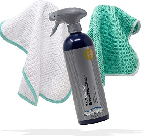 detailmate Auto Glasreinigungs Set - Koch Chemie Speed Glass Cleaner 750ml mit Zwei Mikrofaser Waffeltüchern 450GSM 35x35cm - Scheiben Reinigungsset mit Mikrofasertüchern