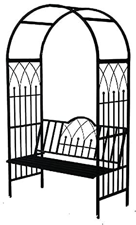 ksamwjf Garten-Bogenbank aus Metall im Freien Terrasse Rose Spalier Laube Pergola für Kletterpflanze, Laube mit Bank, Robustes Metall, dekorativer 2-Sitzer Gartenstuhl, 114 L x 50 W x 220 H cm