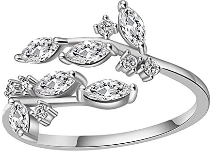 Ring Silber Offene Ringe 925 Rose Gold Damen Frauen AAA Zirkonia Blätter Zweig Sterlingsilber Blatt verstellbar Offener Ringe Rosegold Kleine Schmuck Geschenke für Freundin Valentinstag Geburtstag