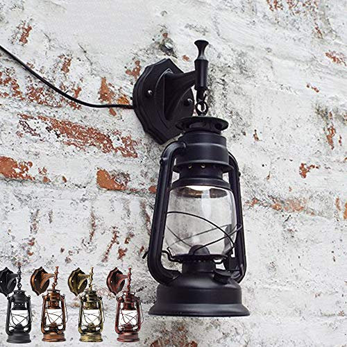 Bazargame Retro Außenleuchte Wandleuchte Gartenlaterne Vintage Rustikale Laterne Lampe Flure Leuchte Außenlampe Beleuchtung Industriell Licht Dekor Lampe 24 * 15CM (Schwarz)