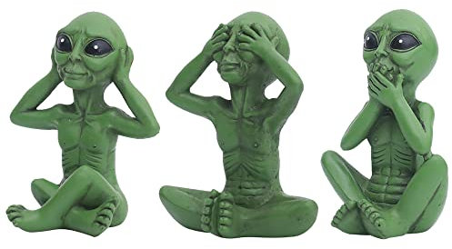 CHBDJY Drei weise Alien Statue, Hear No Evil See No Evil Speak No Evil Alien Statue, Sci-Fi Outer Space UFO Alien Figur, 3 Stück, Home Outdoor Decor Skulpture, Halloween Decor (grüne Aliens)