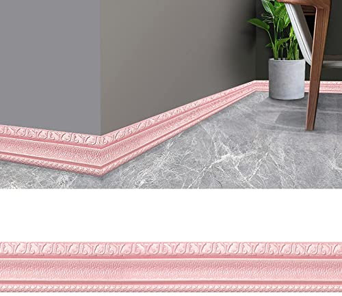 MYBOO 3D Pattern Sticker Wall Trim Line Skirting Border, 230x8CM Wallpaper Borders Self Adhesive Waterproof 3D Foam Edge Strip Border Dado Rail Decoration for Living Room Bedroom Kitchen Home (Pink)