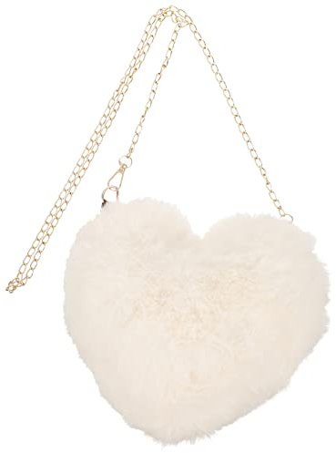 1stück Herzförmige Plüsch Umhängetasche Mit Kette Für Damen Beige Stylische Schultertasche Für Party Shopping Und Ausgehen Modische Handtasche Für Junge Frauen Und Teenager