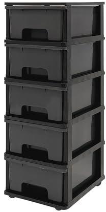 ABBAware Schubladenbox, Schubladen-Container auf Rädern, 5 große 17 Liter Schubladen, der Umwelt zuliebe aus recyclebarem PP Kunststoff, in schönen Farbvarianten, Rollcontainer, Organizer, Stapelboxen