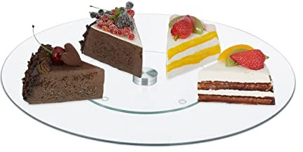 Relaxdays Tortenplatte, 360 Grad drehbar, ∅ 30 cm, zum Servieren & Dekorieren, runde Kuchenplatte, Glas, transparent