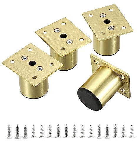 SUMTree Lot de 4 pieds de meubles en alliage d'aluminium - 5 cm - Pour chaise, table, armoire, bureau, canapé - Avec vis - Montage facile - Rond - Doré