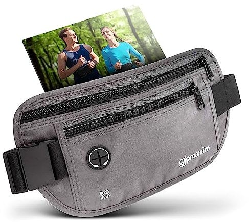 praxxim Die Bauchtasche zum Joggen - Perfekt sitzende Lauftasche - Bauchtasche Damen & Herren - Gürteltasche - Laufgürtel für Jogging und alle Handy Größen (grau)