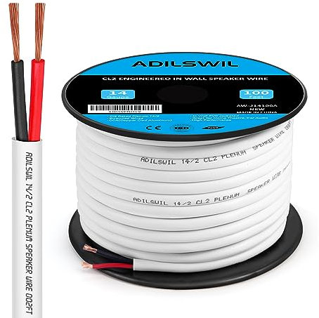 ILSWIL 100 Feet 14 Gauge in Wall Speaker Wire Cable 14/2 CCA Red and Black Wire 2 Conductors with White Jacket ETL Listed CL2 Rated for Low Voltage Hookup and Extension Electrical Wiring