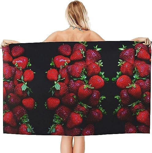 Frucht Rote Erdbeere Strandtuch 80 X 160 cm 3D Drucken Schnell Trocknend Kein Sand Mikrofaser Strandtuch Für Yoga, Schwimmen, Picknick, Reisen,Männer Frauen Kinder Strandtuch
