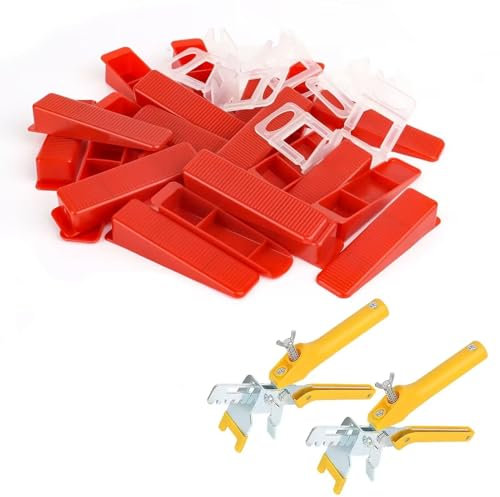 RISVOWO Fliesen Nivelliersystem, 602 Teiliges Nivelliersystem, Fliesen Werkzeug Set, Nivelierset Fliesen für Diy and Profi, Fliesenrichtmaschine für Steinverlegung (400 Laschen 200 Keile, 2,0mm)