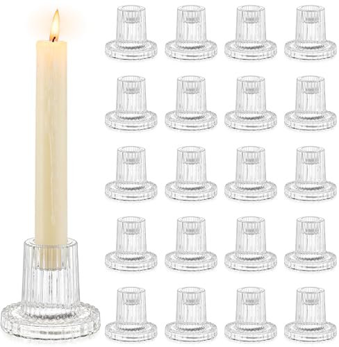 Romadedi Chandelier Bougeoir Verre Transparent - Lot de 20 Petite Bougeoir Mariage Decoratif Noel Decoration Maison Supports pour Bougies Coniques Centre de Table Salon Chambre