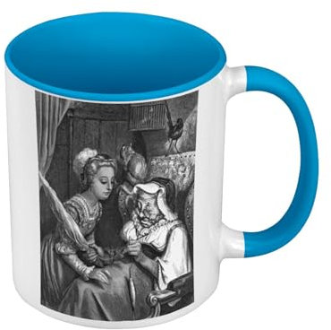 Mug de Couleur Qualité Premium Bleu - La Belle Au bois Dormant Gustave Dore Conte Gravure - Tasse avec anse et intérieur de couleur