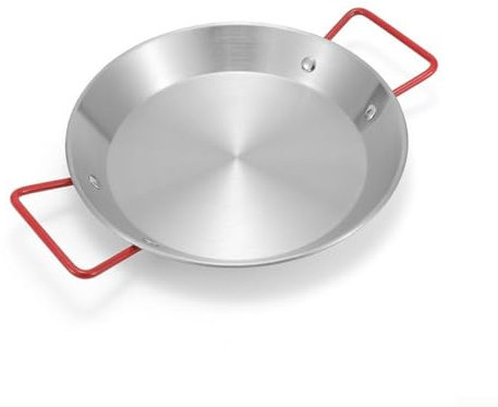 SPORTARC Outdoor Camping Edelstahl Doppel Ohr Pfanne, Polierter Stahl Paella Pfanne, Praktische Küche Bratpfanne Geschirr (Roter Griff)