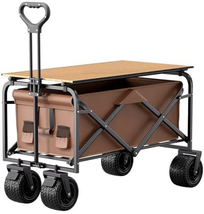 NRNQMTFZ Gartenwagen,Faltbar Handwagen mit Verstellbarem Griff für All-Terrain, 150L 200kg Belastbarkeit Strandwagen Gartenwagen Gerätewagen für Garten Camping Einkaufen(Coffee Color)