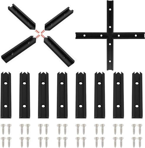 Iverntech 16 Stück Schwarz T-Schienen-Kreuzungs-Set mit Holzschrauben, T-Track Kreuzschlitzteile Aluminium Eloxiert für Tischsäge, Router, Tisch
