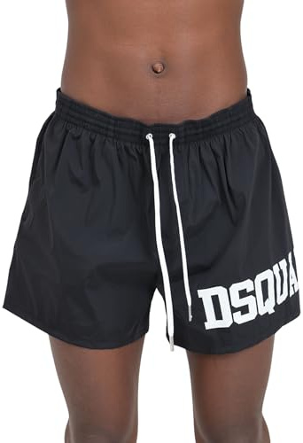 DSQUARED2 Shorts Mare Neri da Uomo con Stampa Logo Laterale in Bianco 52