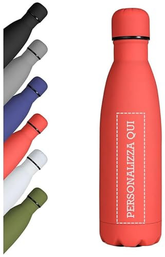 Borraccia Personalizzata Termica 500ml Acciaio Inox - Thermos Personalizzabile con Nome, Logo, Frase - Bottiglia Personalizzata Borraccia Uomo Donna - Regali e Gadget Personalizzati T-SHIRT48 (Rosso)