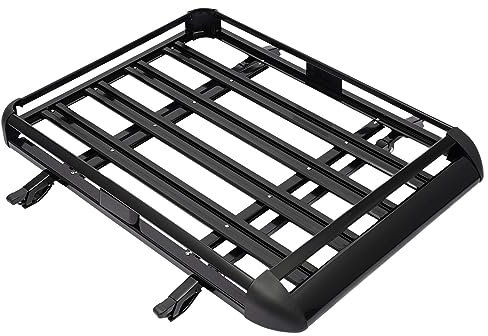 Schwarz Aluminium Dachgepäckträger Korb Groß Auto Universal Wanne Fracht Relingträger Mit Bars mit Dachträger, Leichtes Gepäck Fracht Träger 68 kg